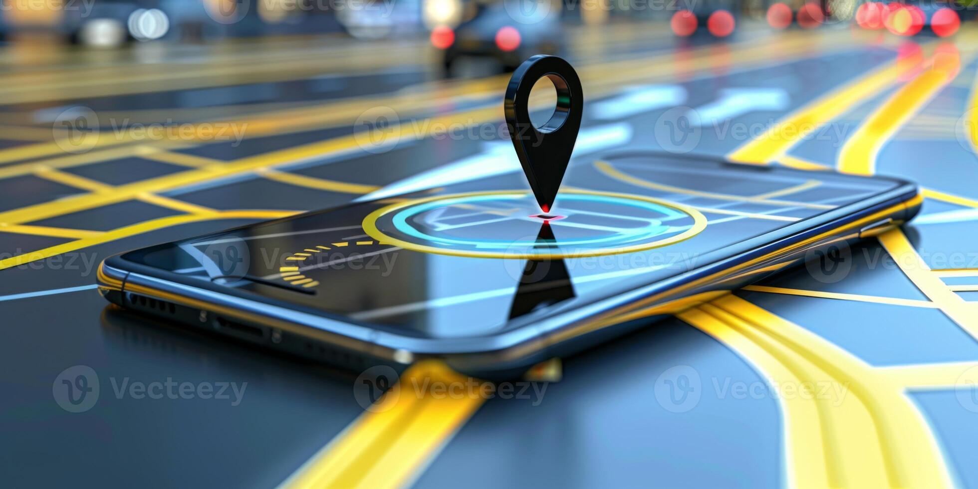 Modern Smartphone Navigation Concept on Digital Map with Real-Time GPS Tracking photo
