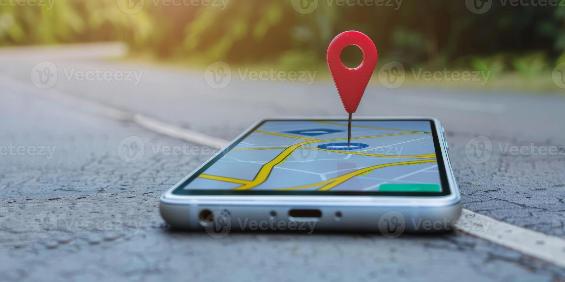 Modern Smartphone Navigation Concept on Digital Map with Real-Time GPS Tracking photo