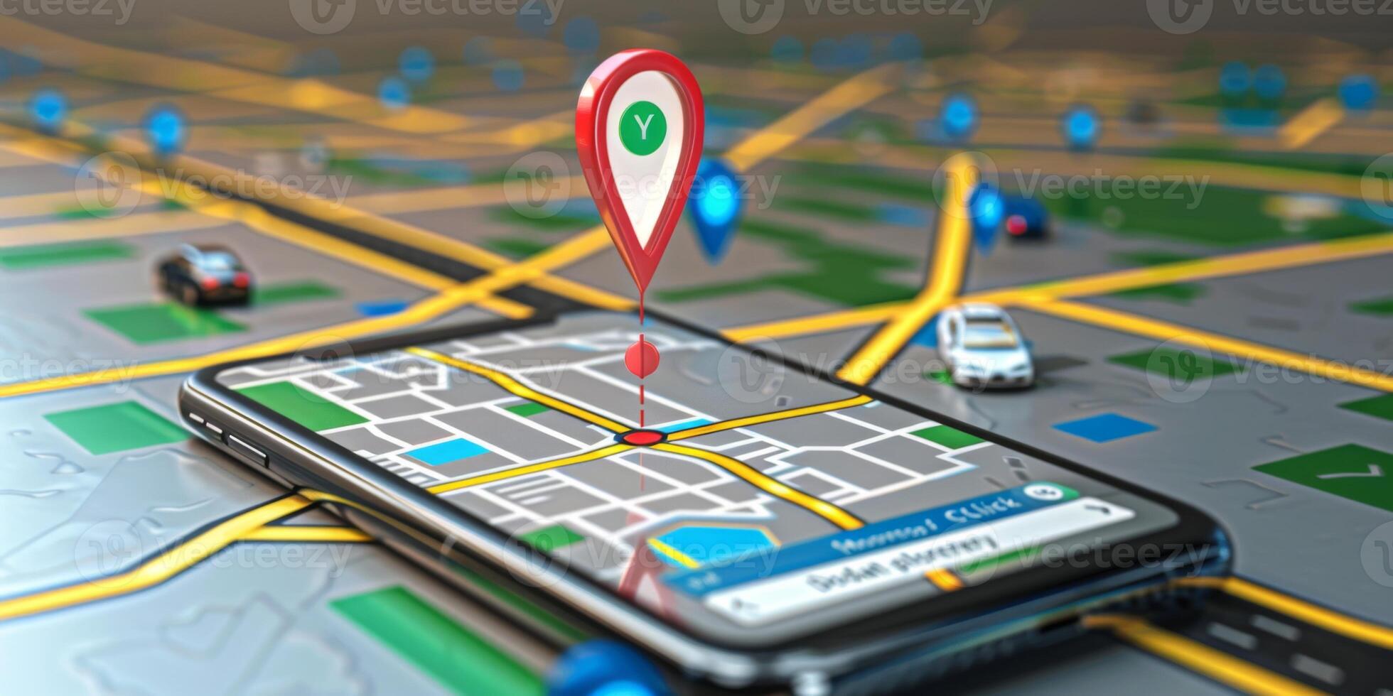 Modern Smartphone Navigation Concept on Digital Map with Real-Time GPS Tracking photo