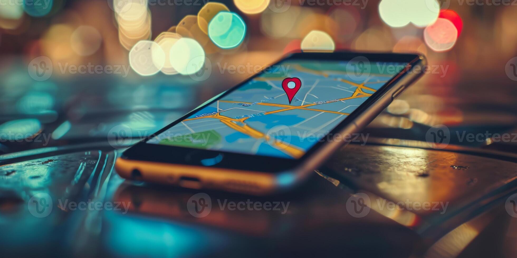 Modern Smartphone Navigation Concept on Digital Map with Real-Time GPS Tracking photo