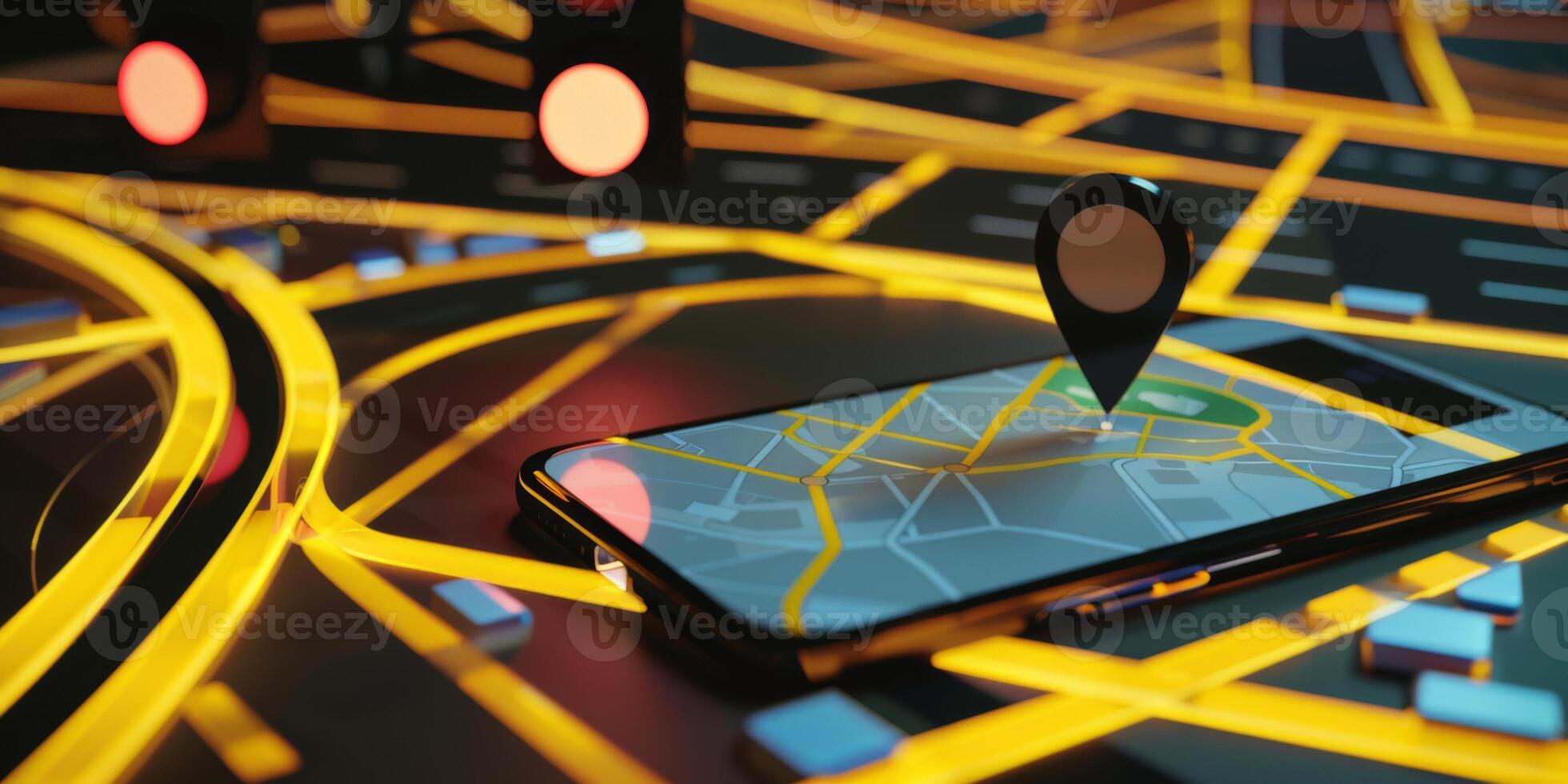 Modern Smartphone Navigation Concept on Digital Map with Real-Time GPS Tracking photo