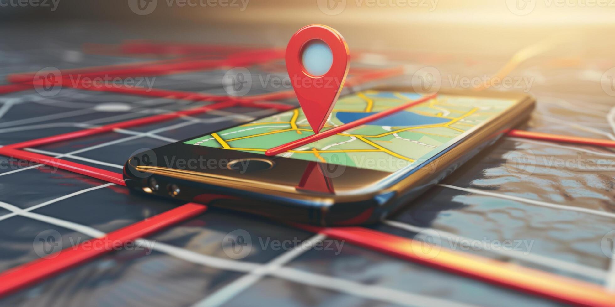Modern Smartphone Navigation Concept on Digital Map with Real-Time GPS Tracking photo