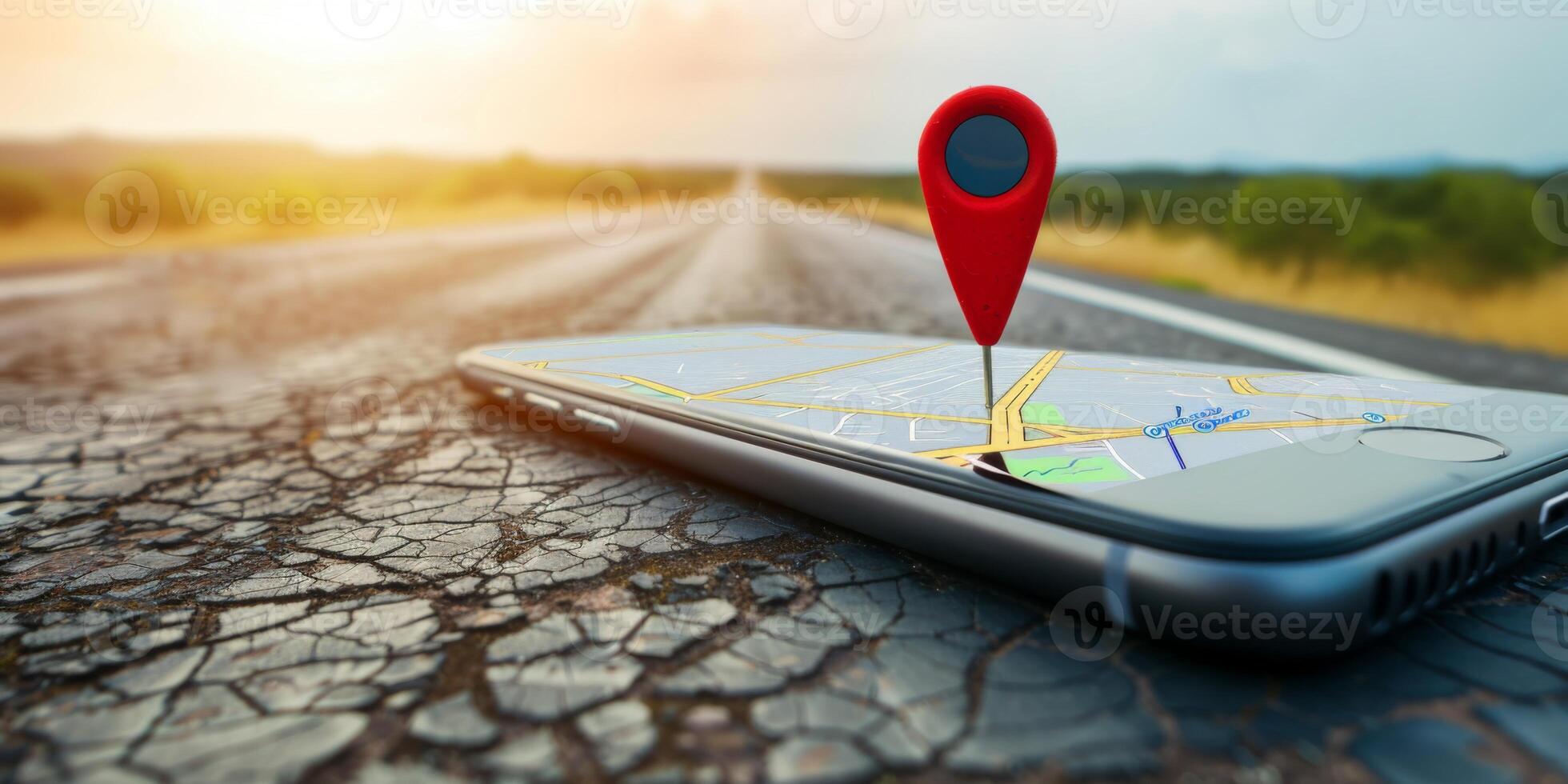 Modern Smartphone Navigation Concept on Digital Map with Real-Time GPS Tracking photo