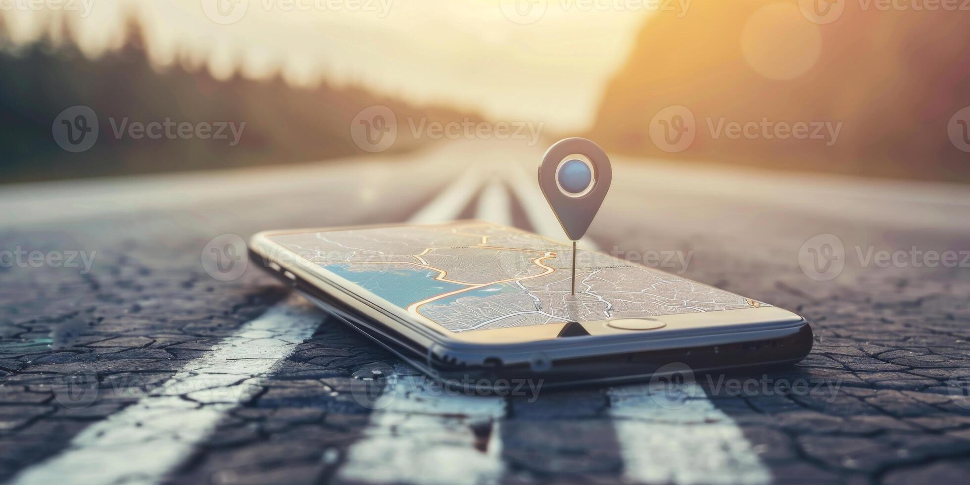 Modern Smartphone Navigation Concept on Digital Map with Real-Time GPS Tracking photo