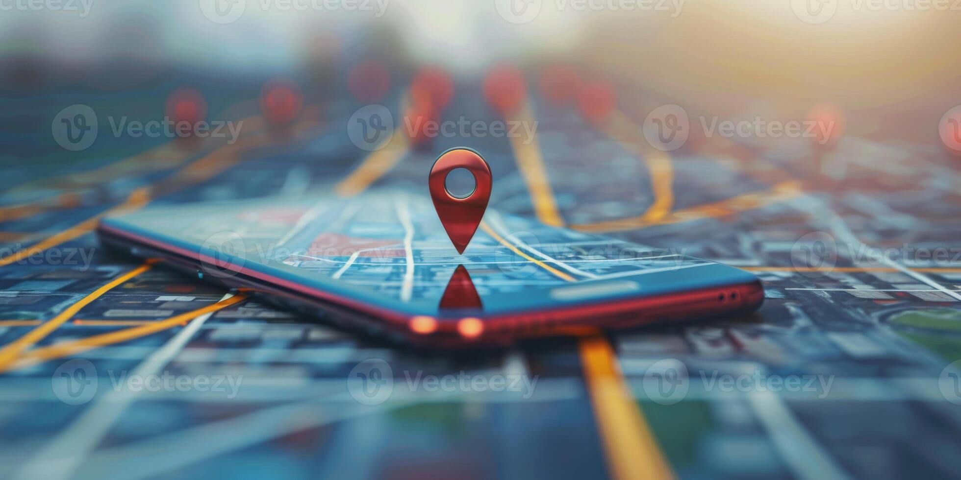 Modern Smartphone Navigation Concept on Digital Map with Real-Time GPS Tracking photo