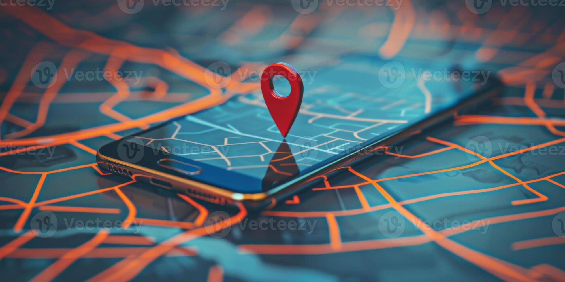 Modern Smartphone Navigation Concept on Digital Map with Real-Time GPS Tracking photo