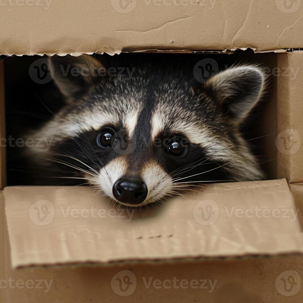 Adorable Animals Hiding and Peeking Out from Cardboard Boxes in Various Settings photo