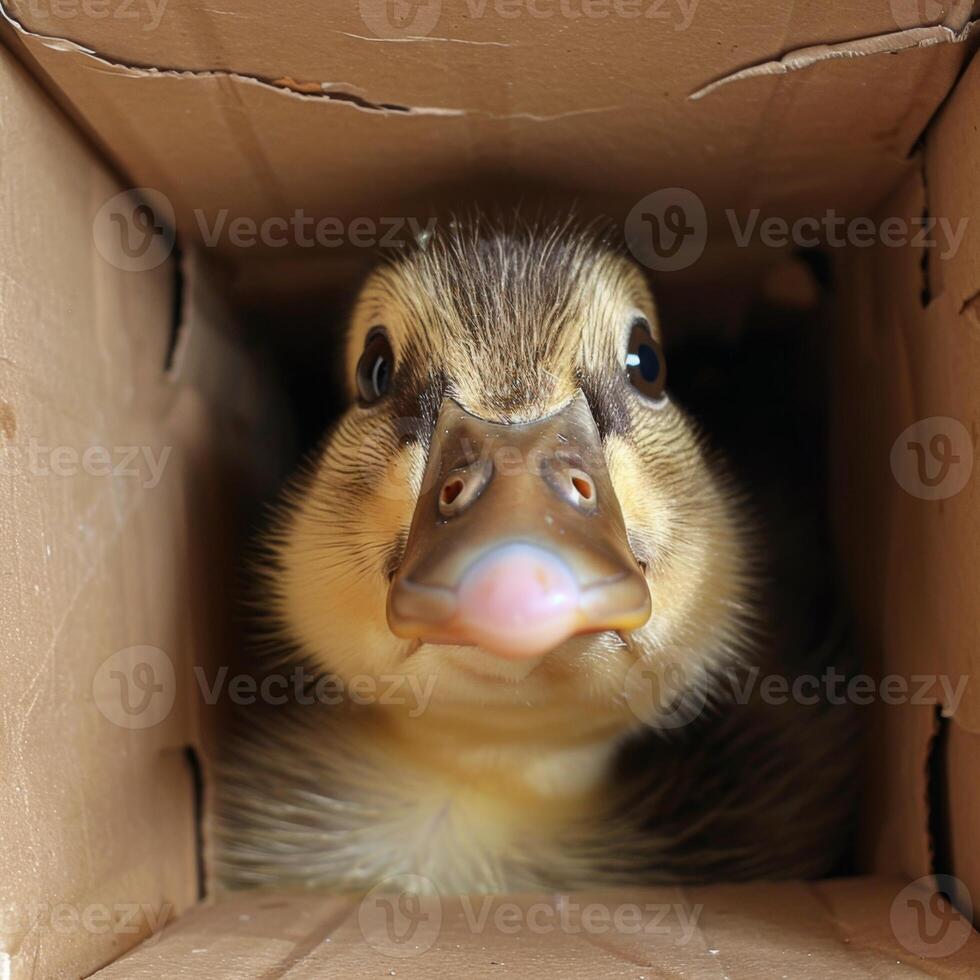 Adorable Animals Hiding and Peeking Out from Cardboard Boxes in Various Settings photo