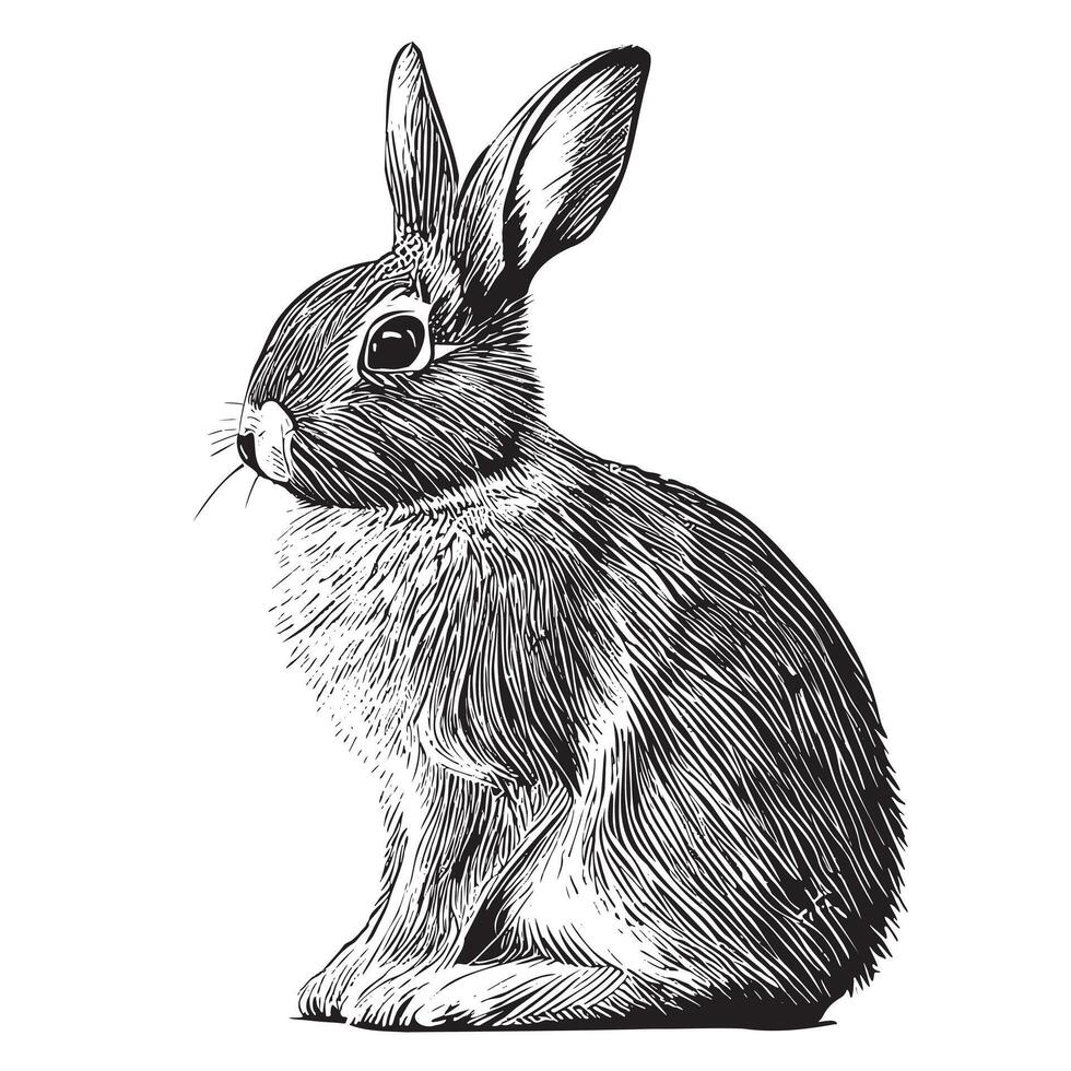 Sitting rabbit isolated on white background hand drawn sketch illustration vector
