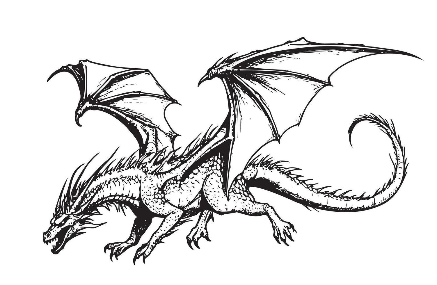 Fantasy dragon flying sketch illustration Myths and legends vector