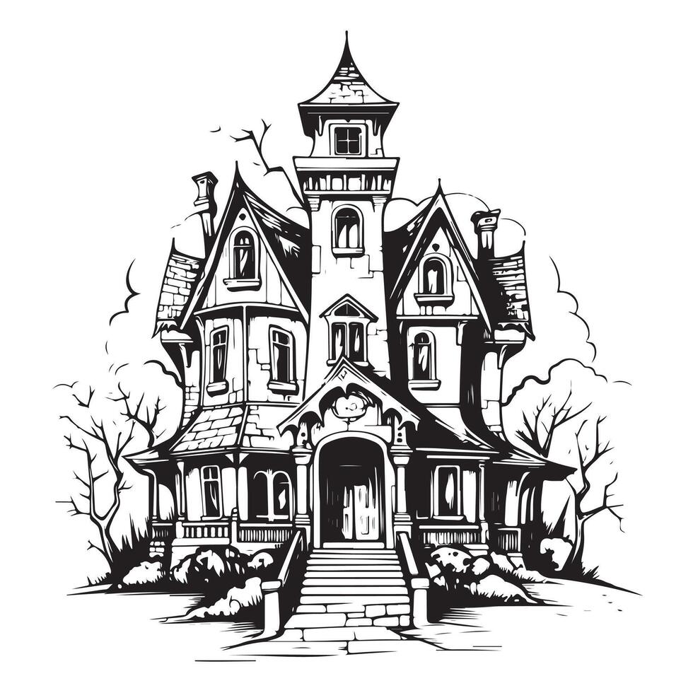 Haunted House Hand Drawn Sketch vector