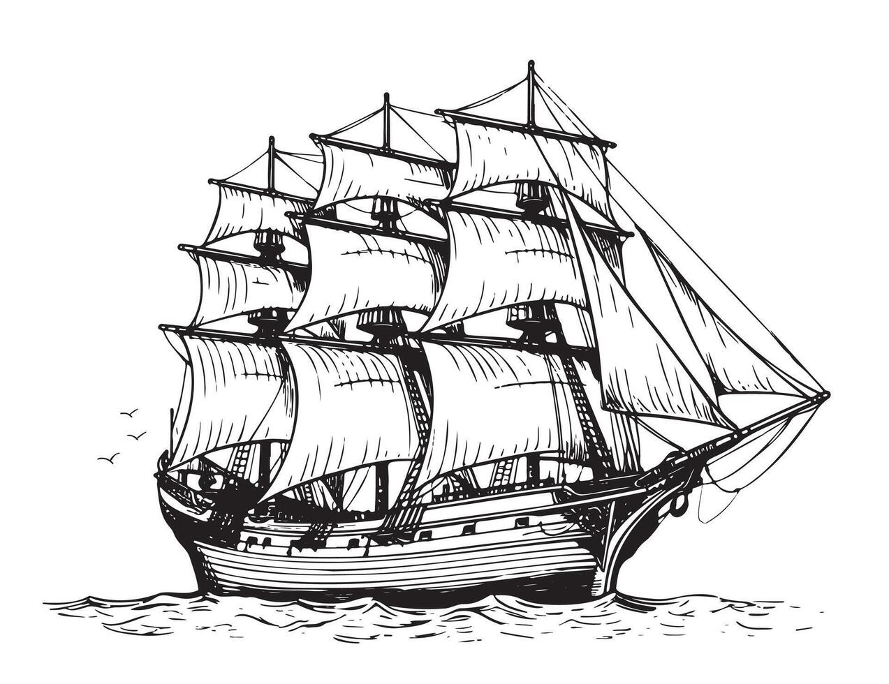 Ship frigate old sketch hand drawn illustration vector