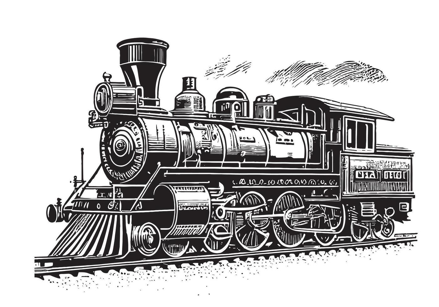 Vintage steam locomotive on white background hand drawn sketch in doodle style illustration vector