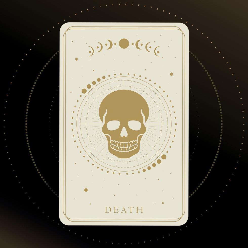 Golden tarot card of Major Arcana Death. Tarot card in golden and white colors. Tarot symbolism. Mystery, astrology, esoteric vector