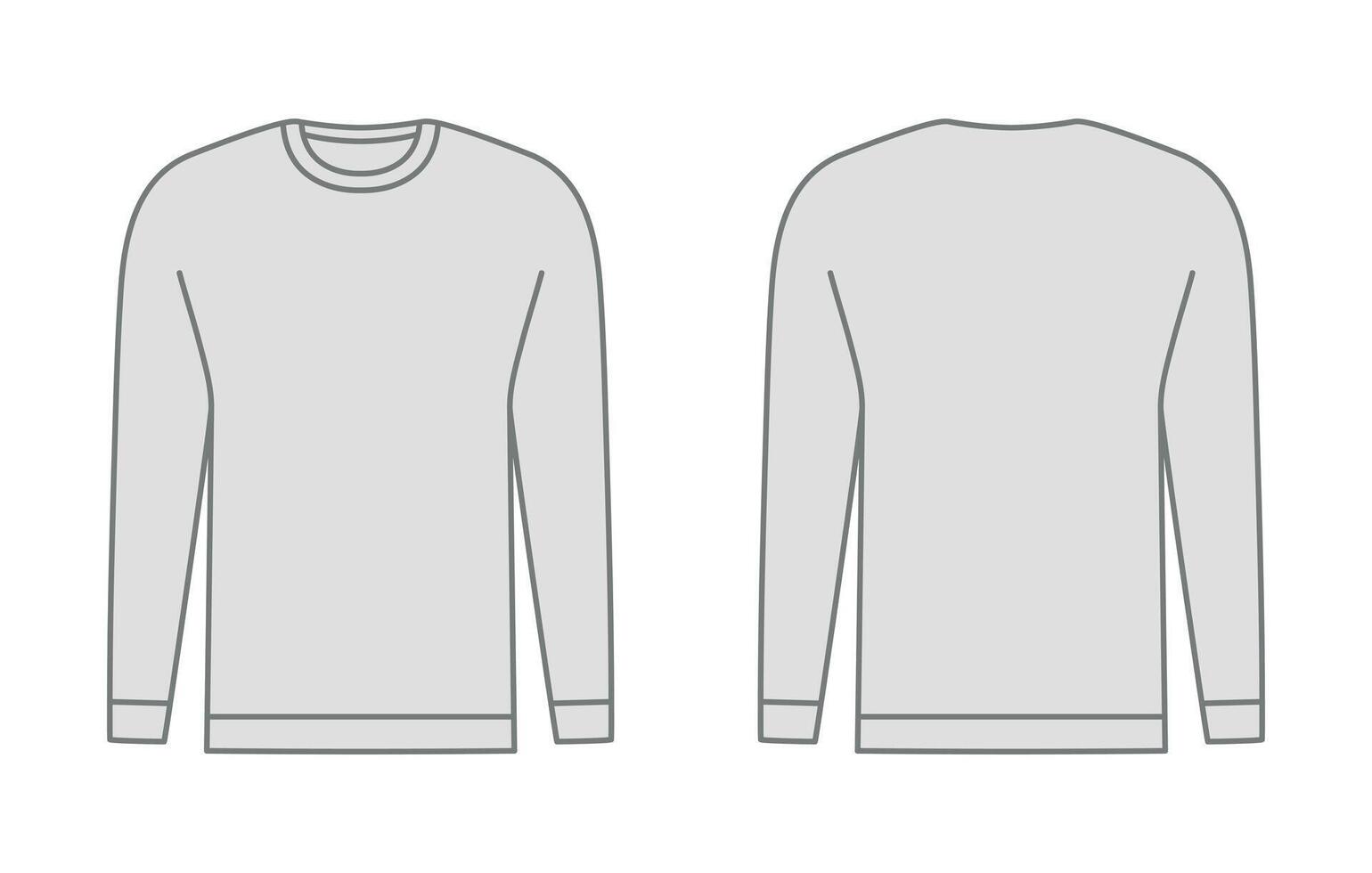 Simple long sleeve line templates. Front and back view vector