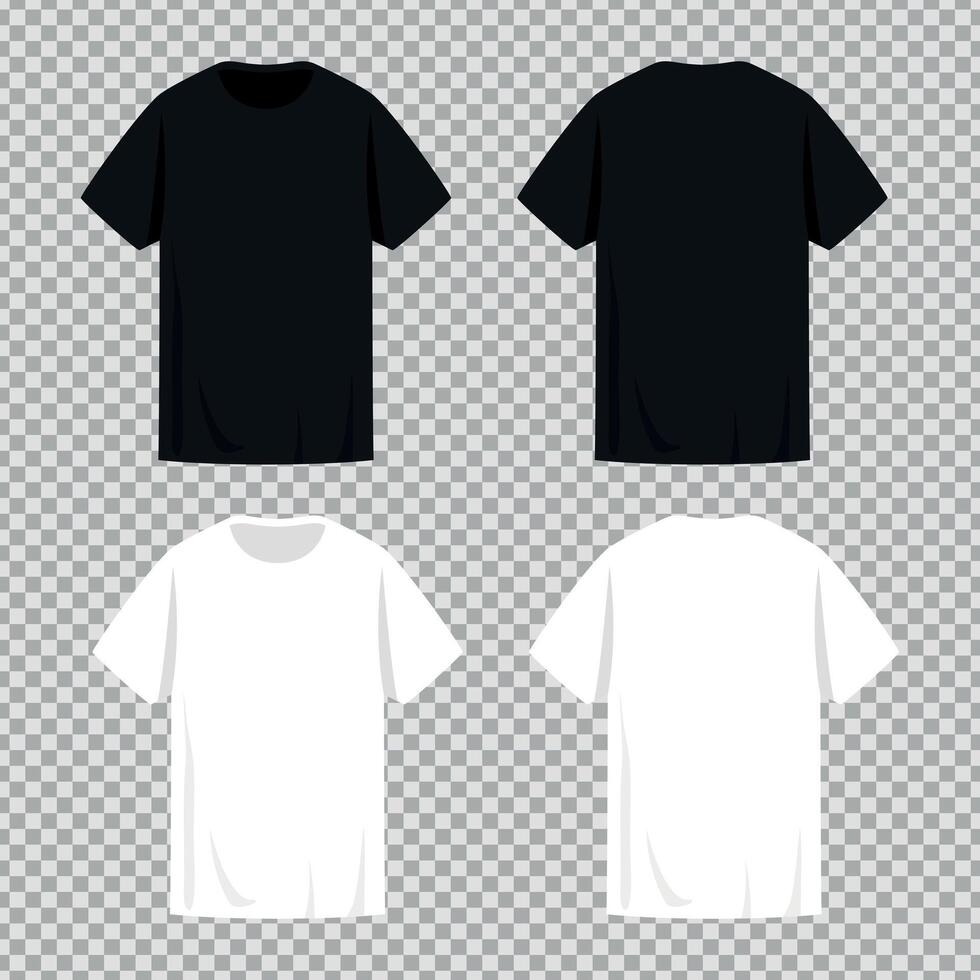 Blank white and black t shirts with short sleeves templates. Front and back view vector