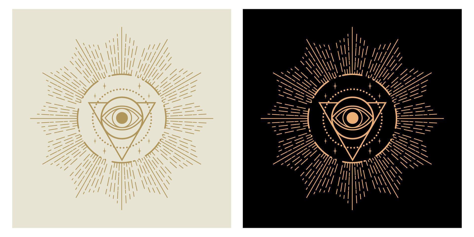 Magic sacred eye symbol in triangle. All seeing eye. Tarot, mystery, astrology, esoteric symbolism vector