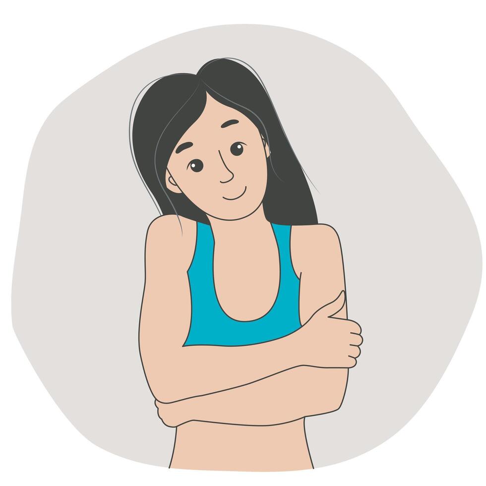 Young woman hugging herself, graphics vector