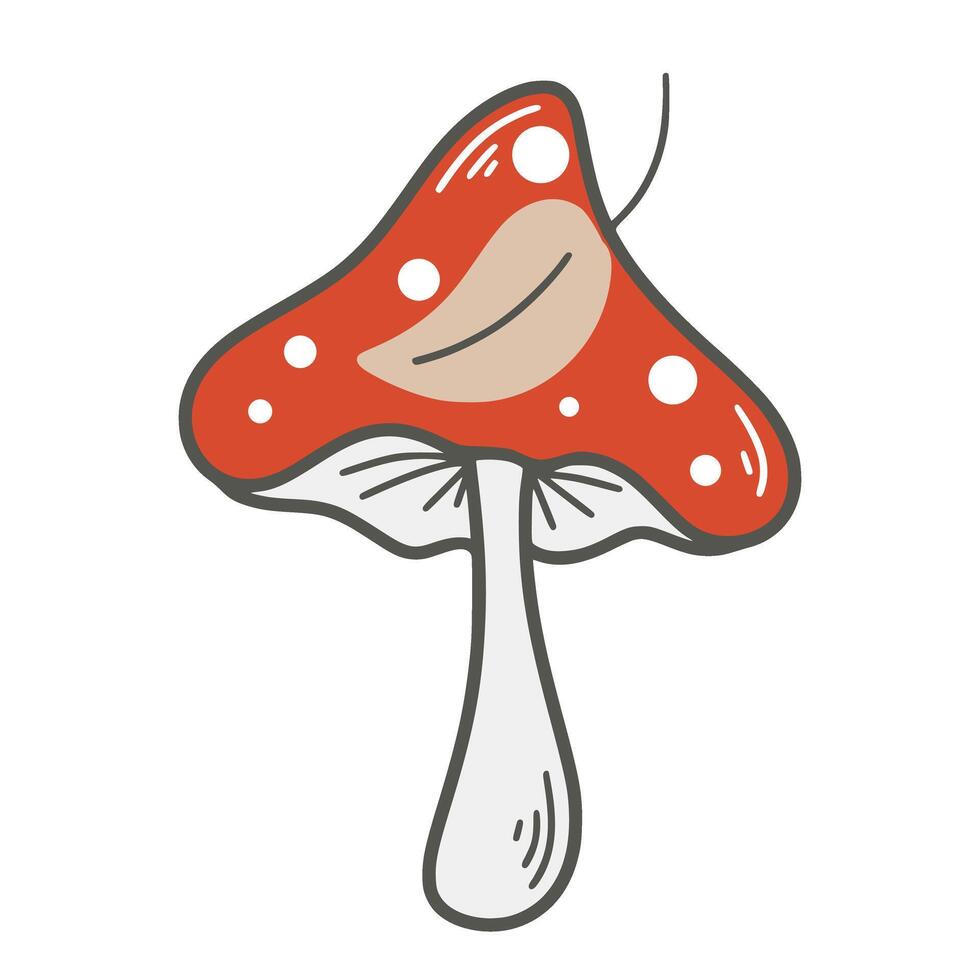 Red poisonous mushroom with white dots and leaf, clipart vector