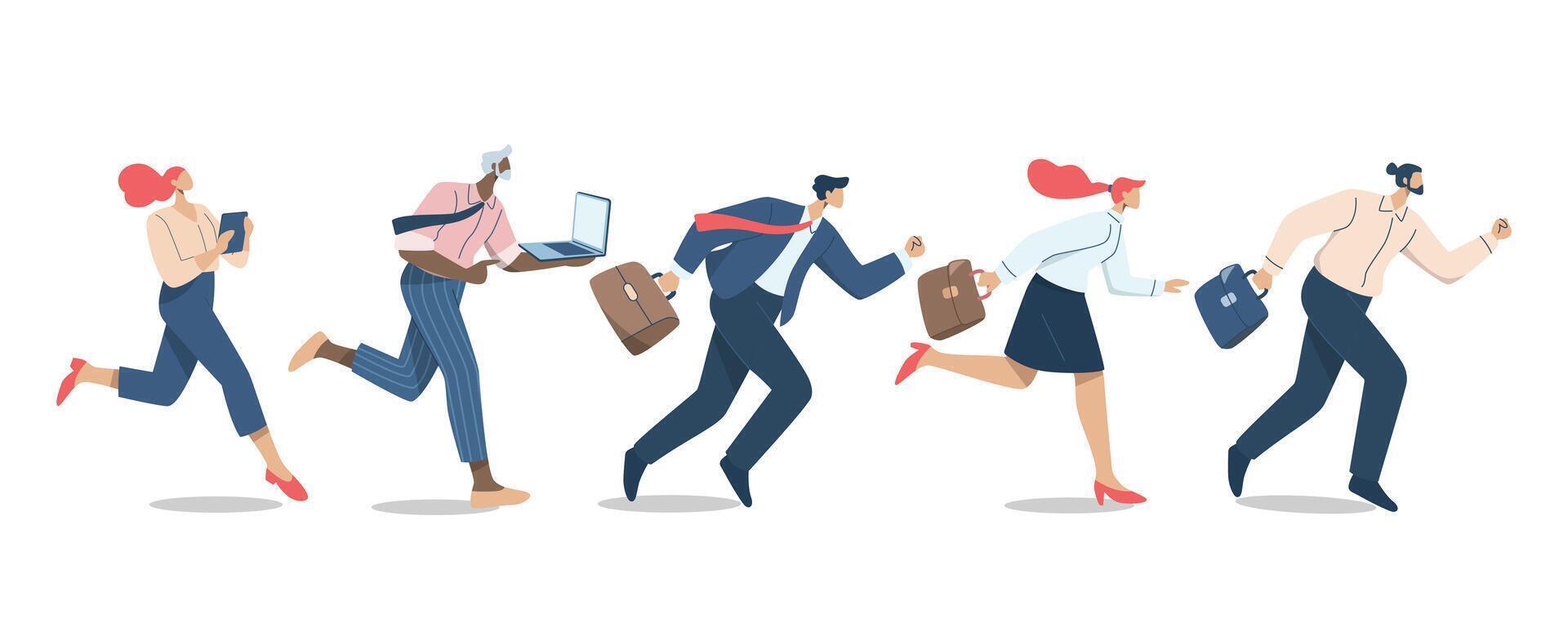 Group of businessmen or company employees running fast, Business competition, Rushing to opportunity or success, Set of character businessman run towards goal. design illustration. vector