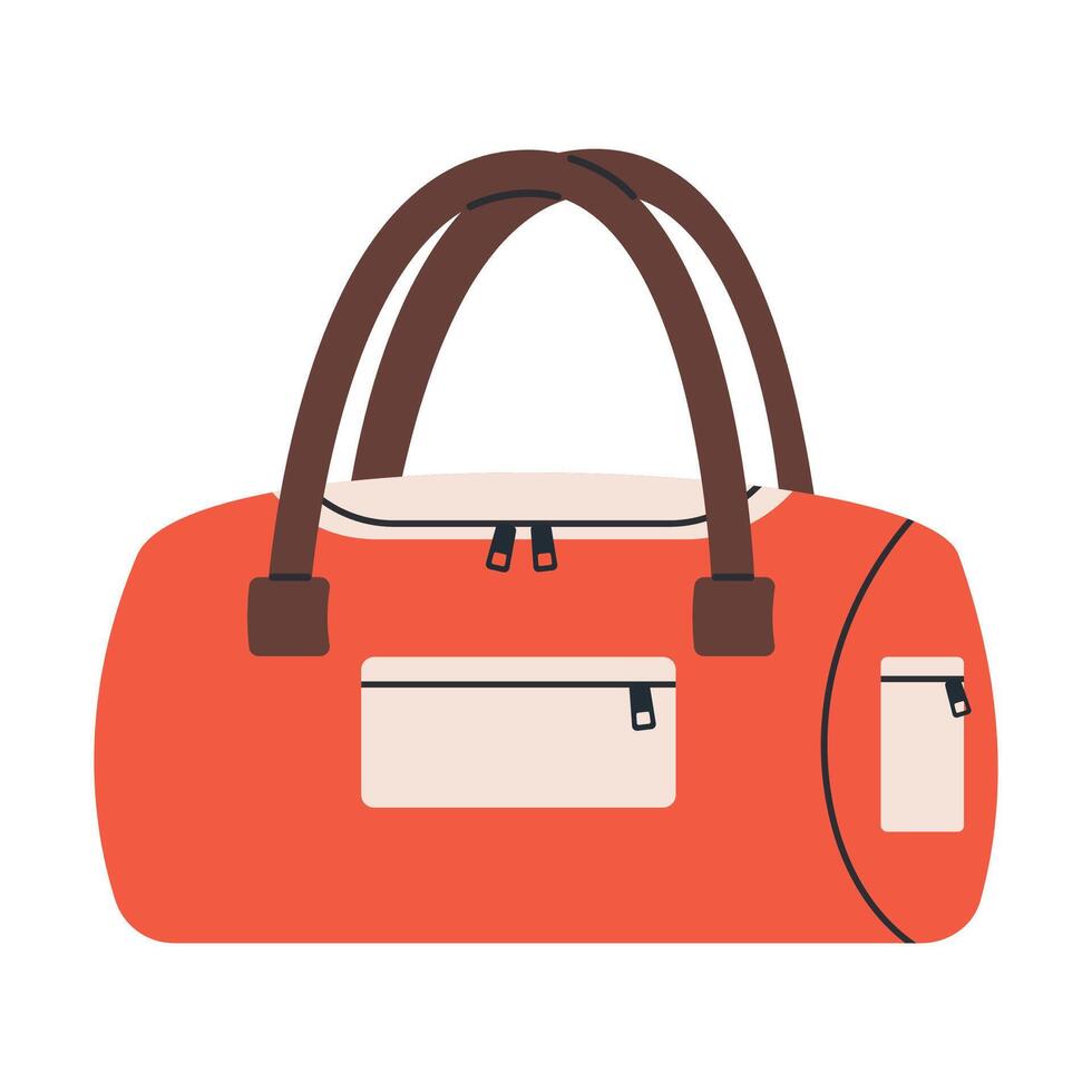 Sports bag with handles. Gym accessories, sport equipment. Fitness, sport, healthy lifestyle concept.Flat illustration isolated on white background. vector