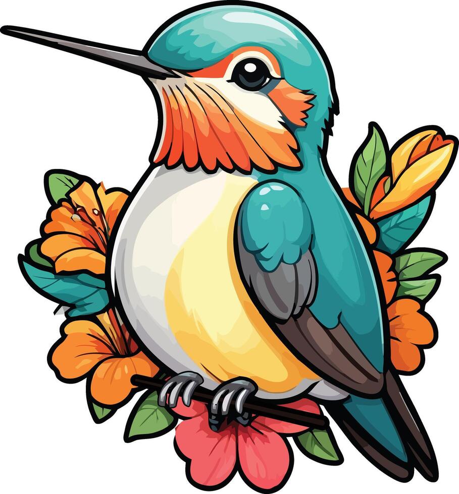 Flying humming bird with colorful glossy plumage vector