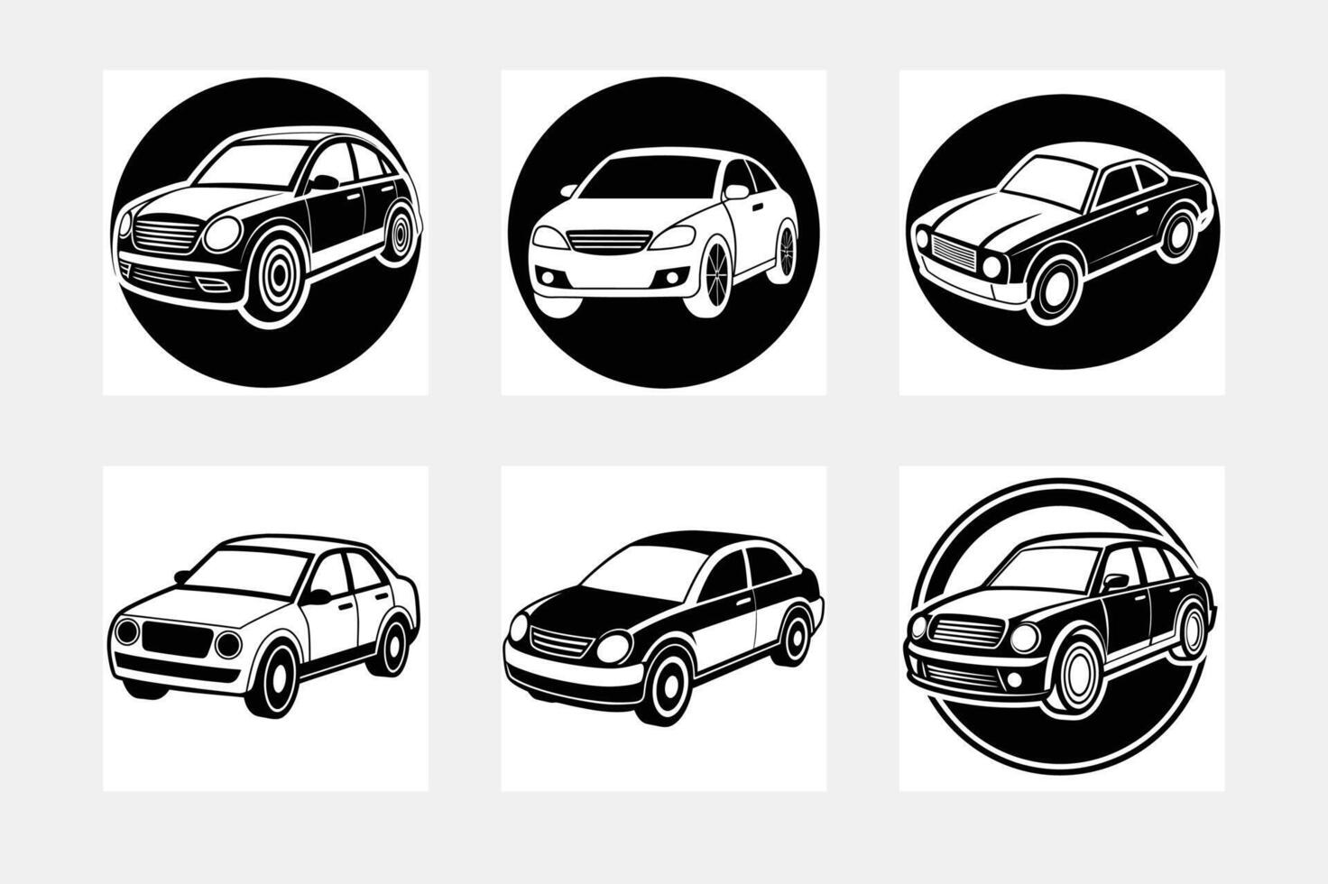 Car silhouette line art white background creative set vector
