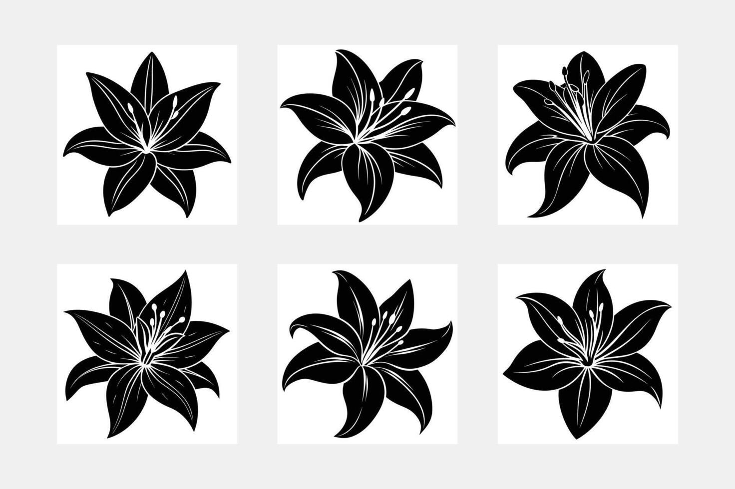 Timeless Lily Flower Silhouette Artwork Set vector