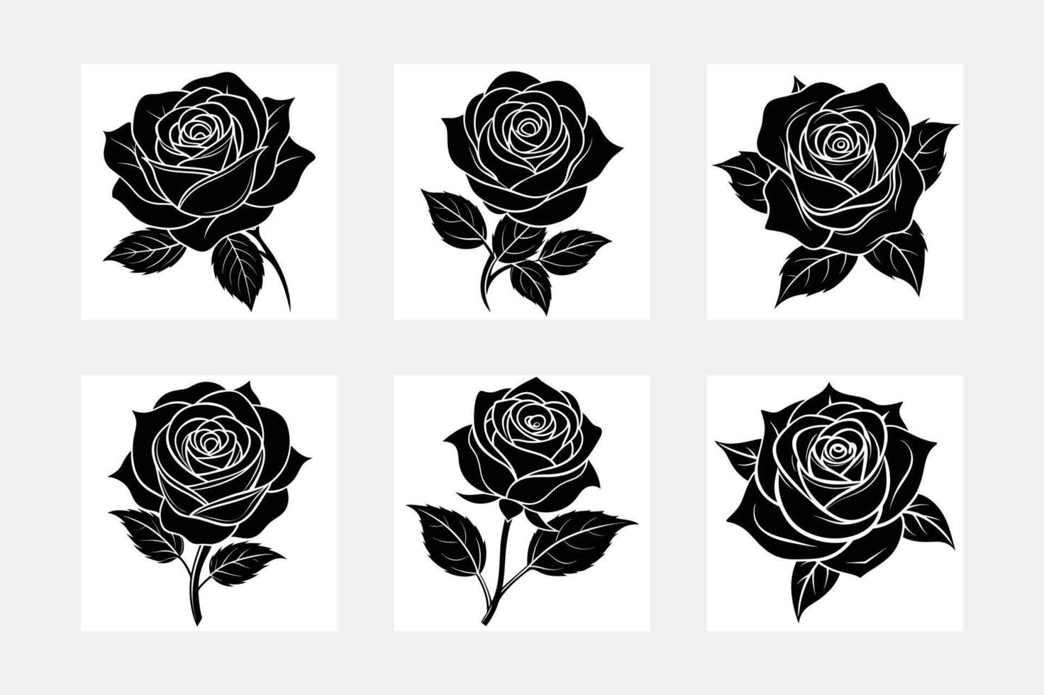 Timeless rose silhouette white background artwork set for framing vector