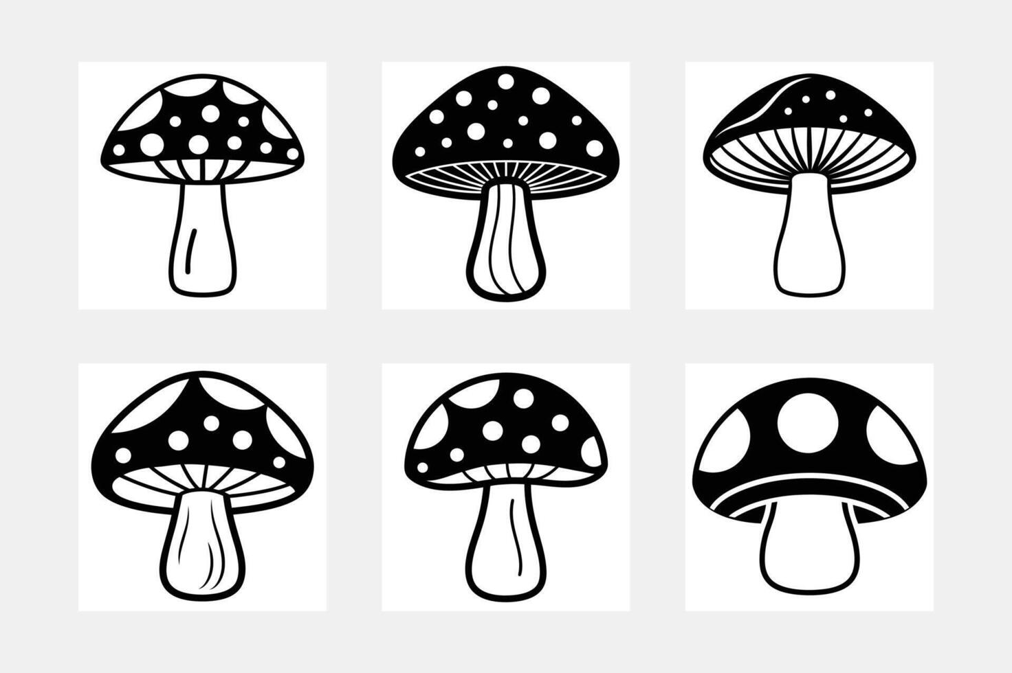 Unique mushroom silhouette set for minimalist white backgrounds vector