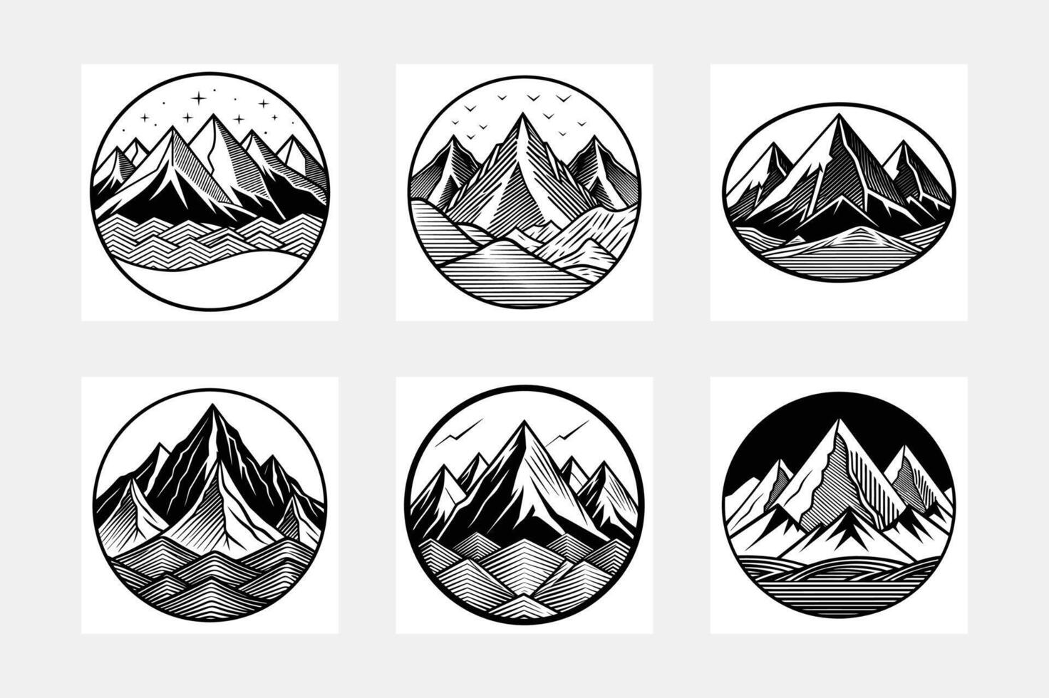 Retro Mountain Silhouettes Set Against White Backdrop vector