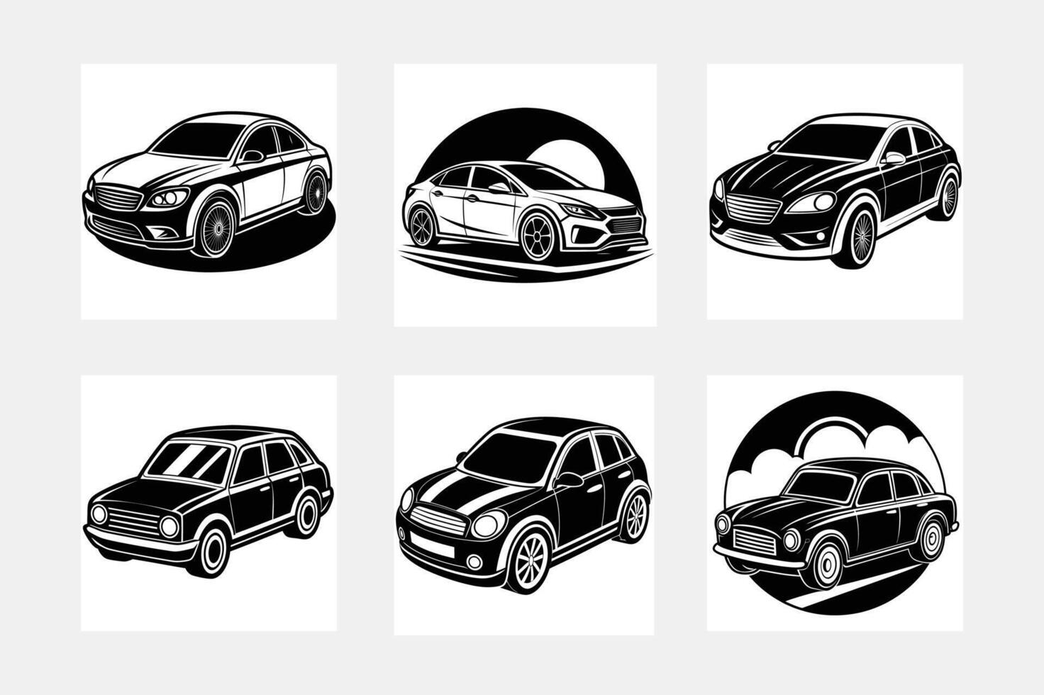 Stunning car silhouette white background artwork set vector