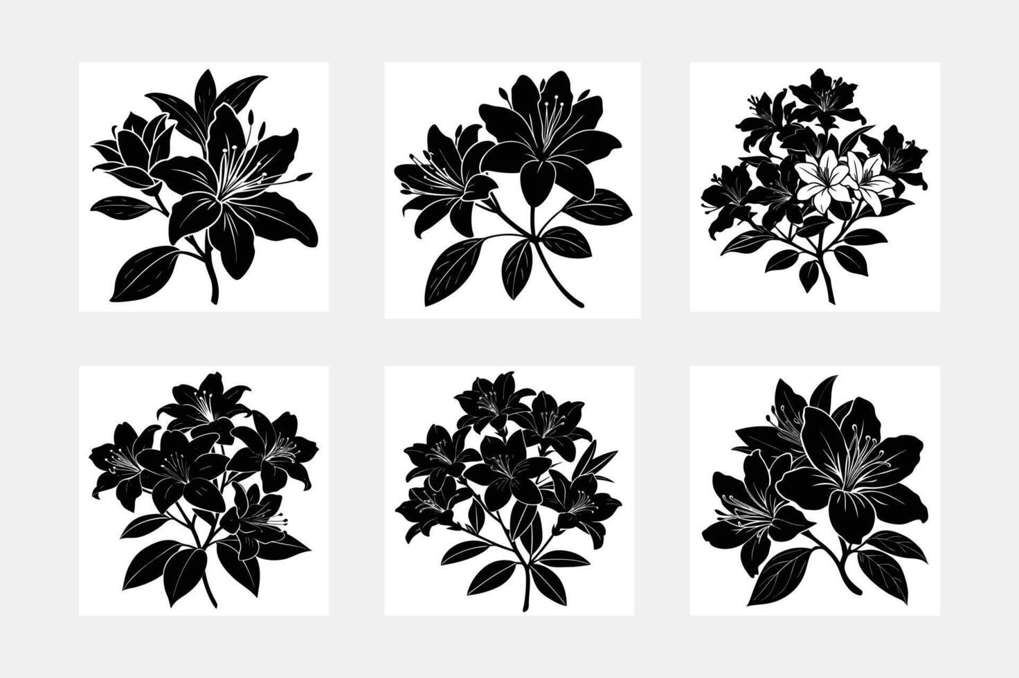 Azalea flower silhouette design on white background artwork set vector