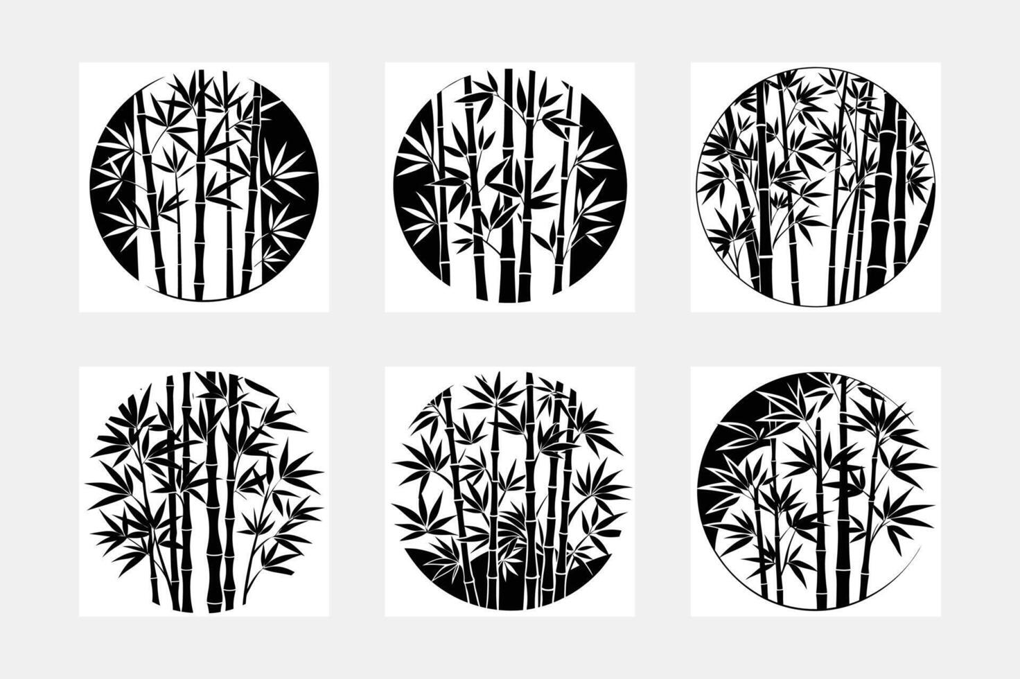 Bamboo plant silhouette white background artwork set vintage bamboo forest vector