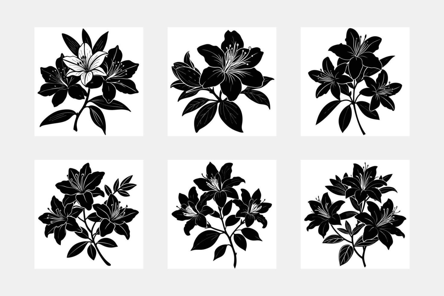 Elegant azalea flower silhouette on white background artwork vector