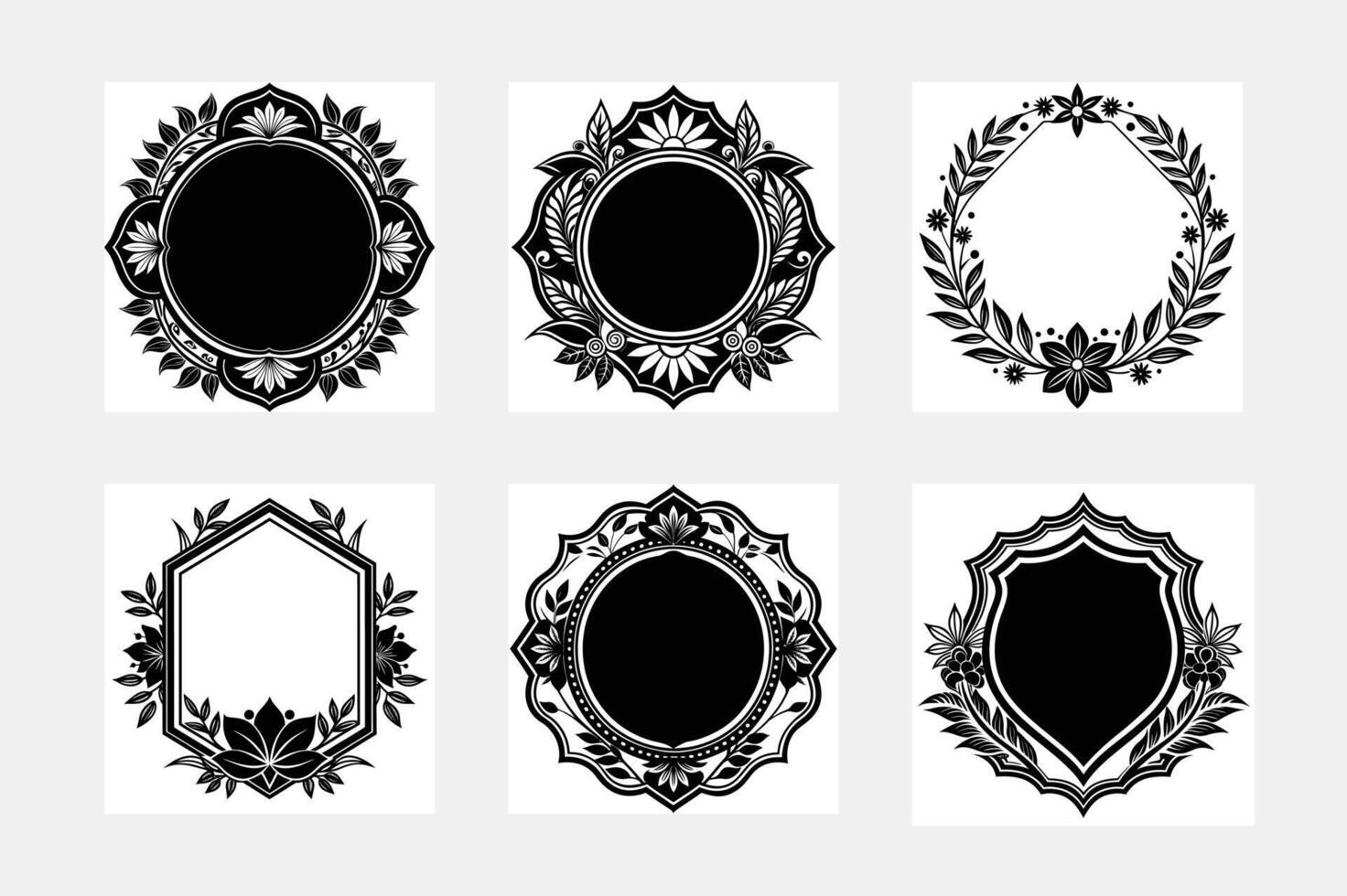 Vintage sticker label silhouette white background artwork set with vintage frames element vector