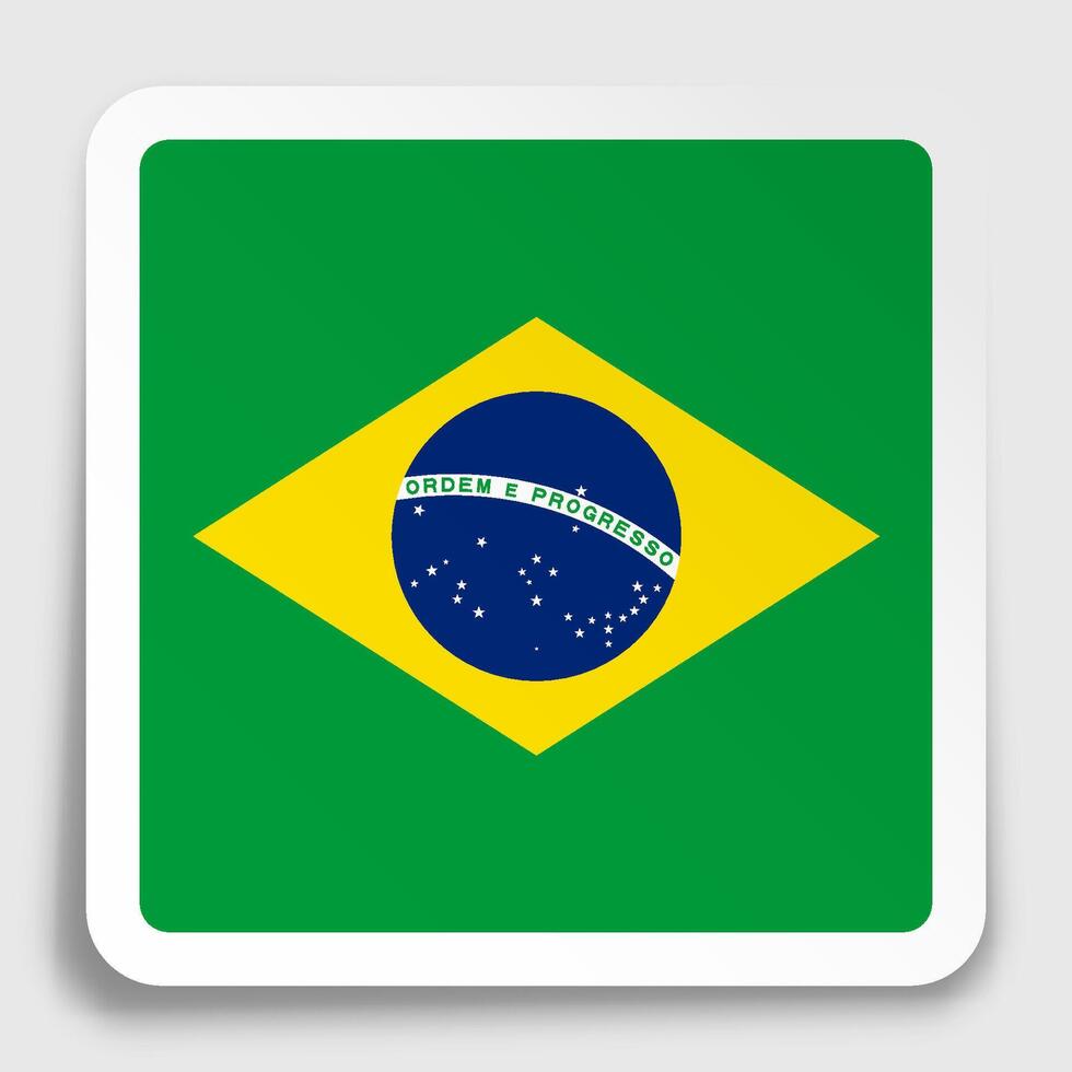 flag Republic of Brazil icon on paper square sticker with shadow. Button for mobile application or web. vector