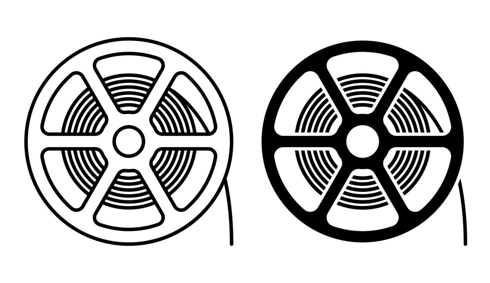 Linear icon. Reel with old 35 mm photo film. World cinema day December 28th. Simple black and white vector