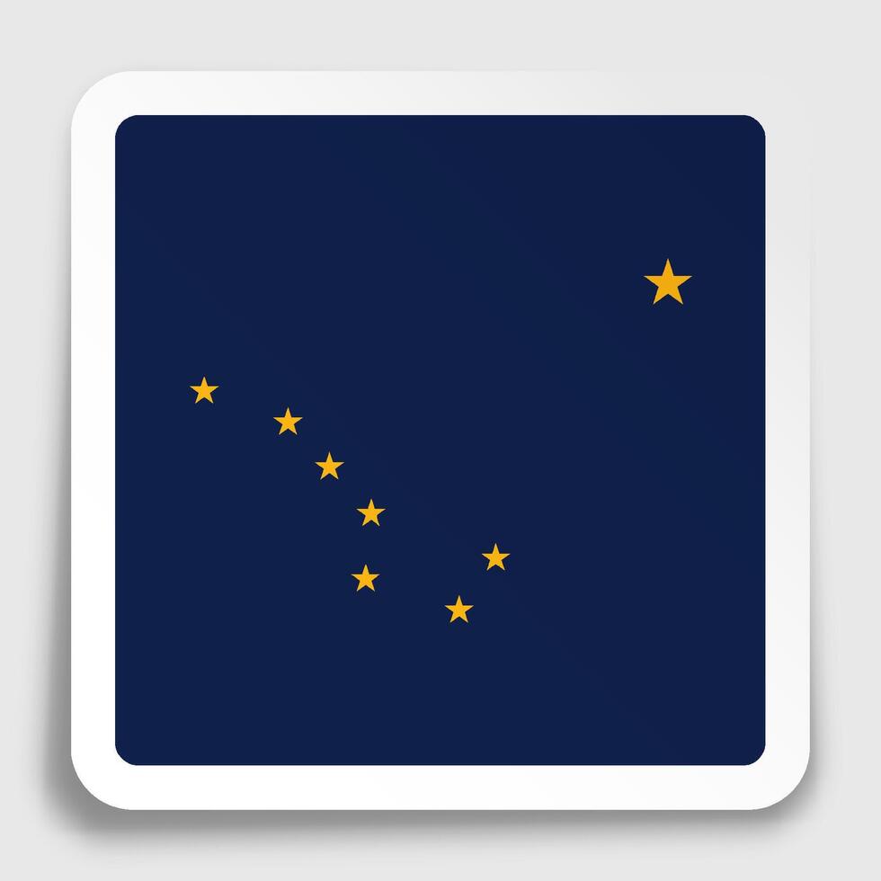 american state of Alaska flag icon on paper square sticker with shadow. Button for mobile application or web vector