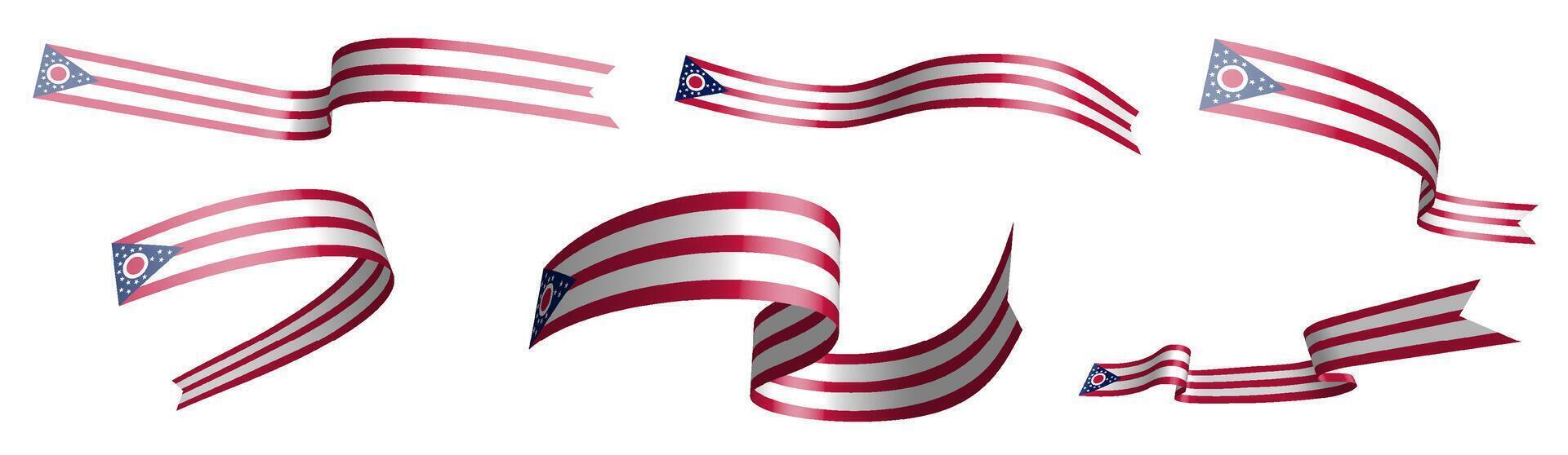 Set of holiday ribbons. Flag of american state of Ohio waving in wind. Separation into lower and upper layers. Design element. on white background vector