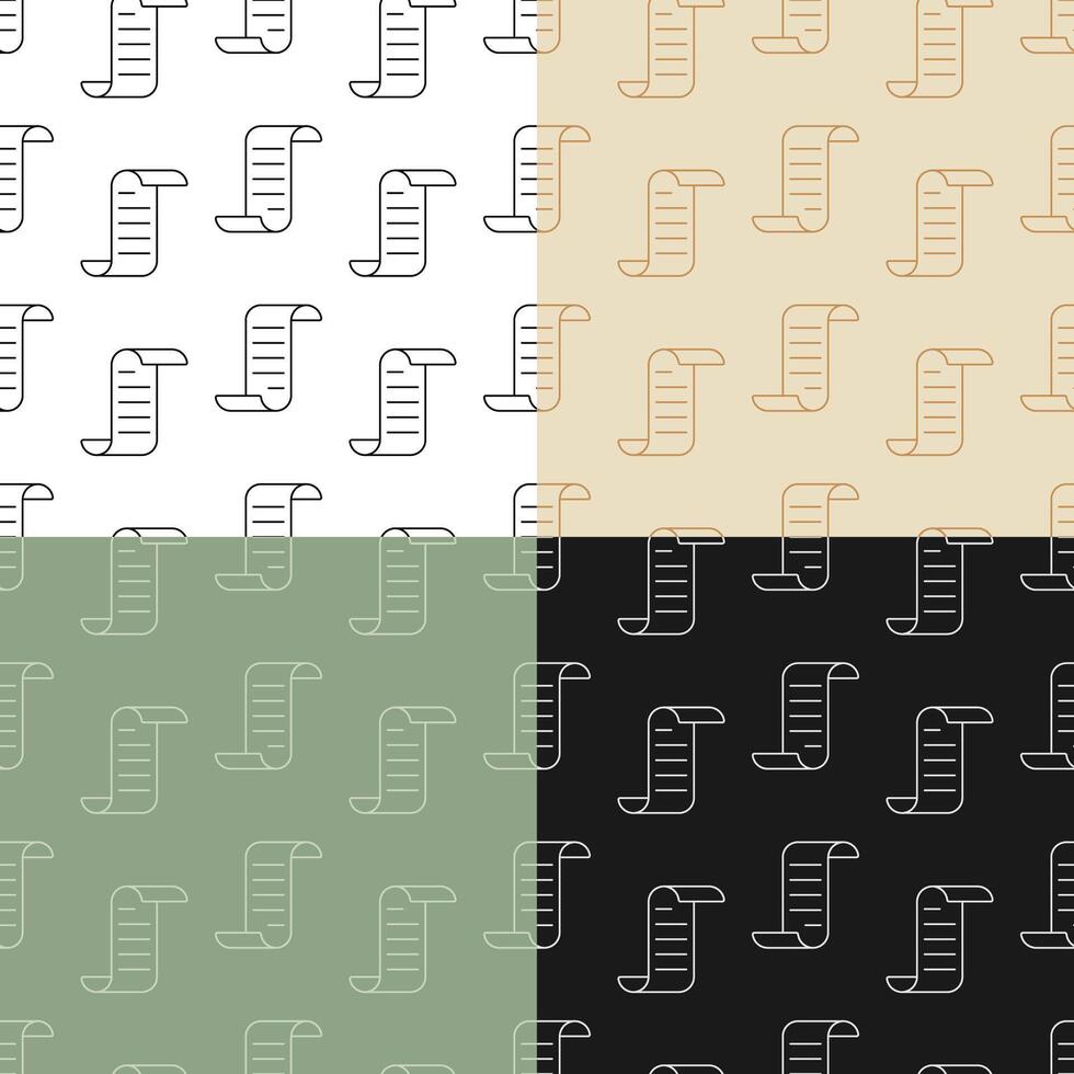 set of seamless patterns with Scroll paper icon. Papyrus paper rolled up. Ornament for decoration and printing on fabric. Design element. vector