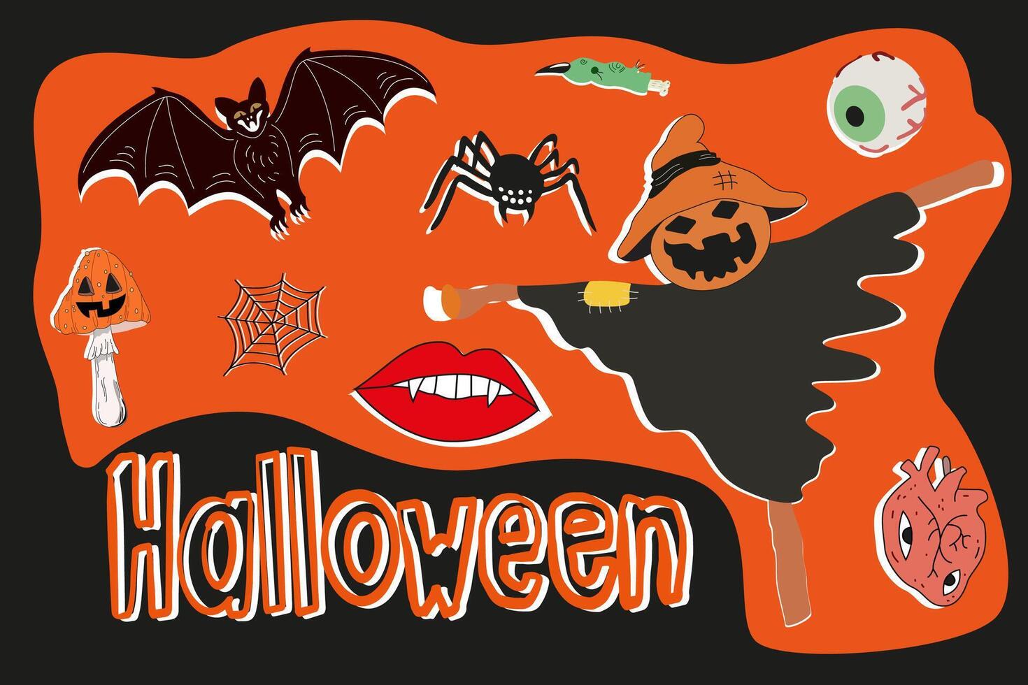 Spooky season illustration. Halloween icon set. Happy Halloween day. Creepy fictional characters. A vampire, a devil and creepy clown. flat spooky characters vector