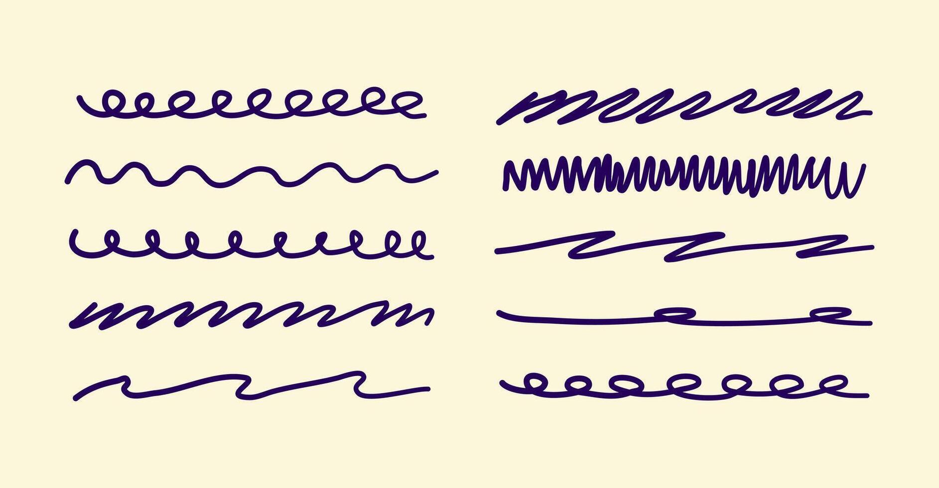 Hand drawn scribble lines. Swift crossed and wavy underlines by pen, pencil, marker. Vertical strokes vector