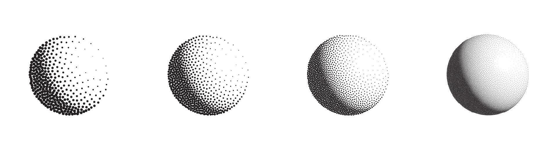 Dotwork 3D Spheres set. Grain texture effect vector