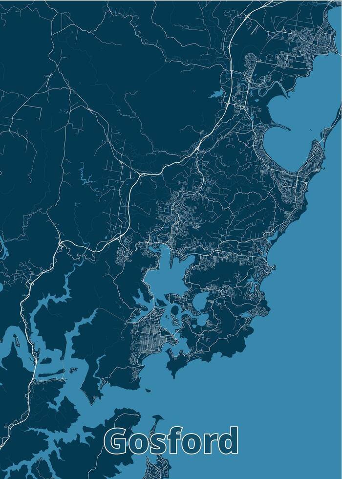 Gosford Australia artistic blueprint map poster vector