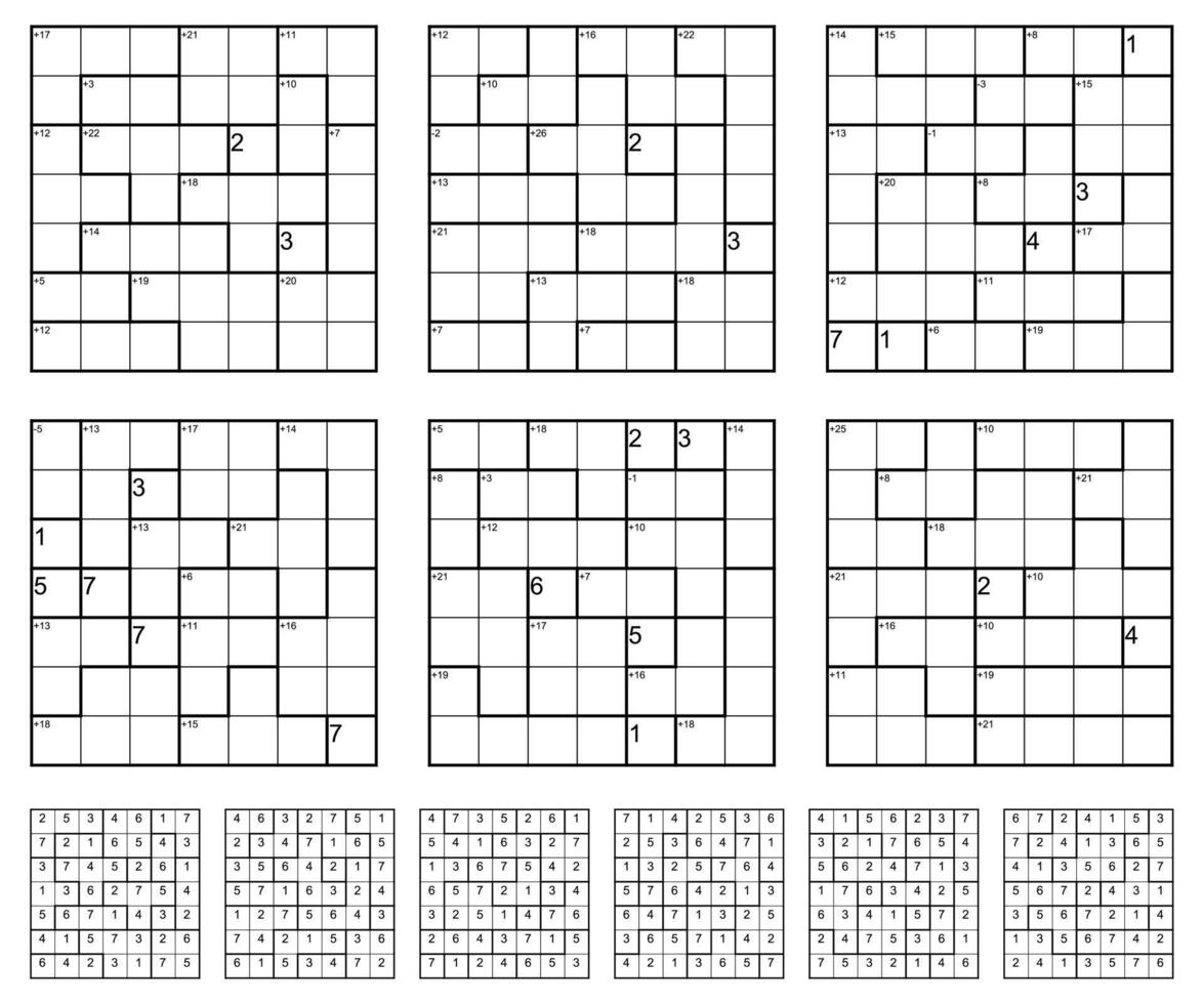 KenKen Puzzle game set with solutions vector