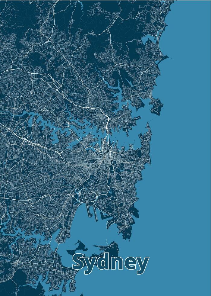 Sydney, Australia artistic blueprint map poster art vector