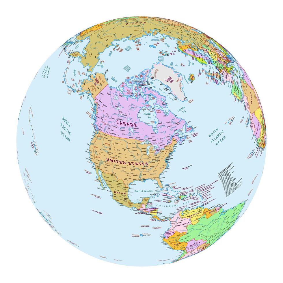Political map of North America English Language labeled vector