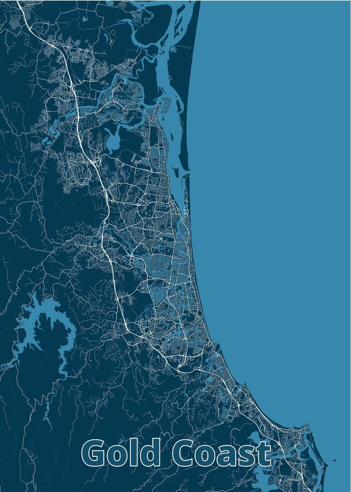 Gold Coast, Queensland, Australia artistic blueprint map poster vector