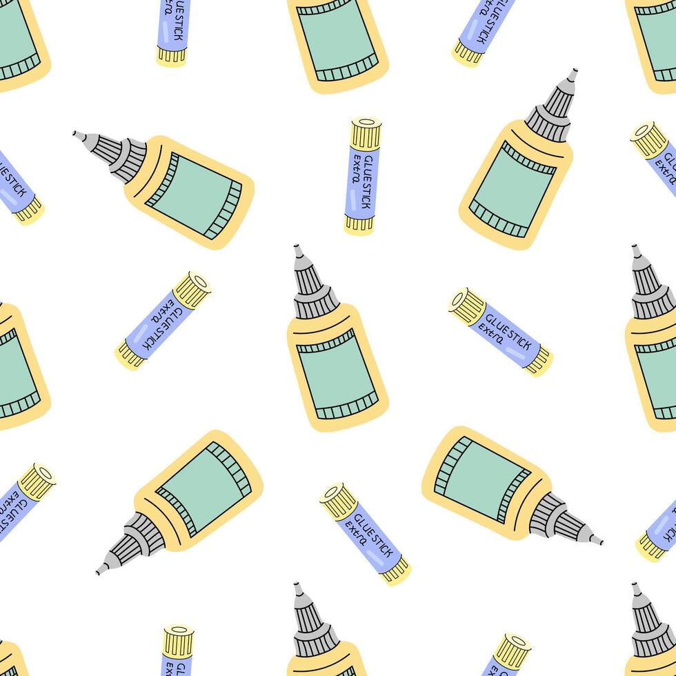 flat style school and office tools Illustration. Glue seamless pattern. Back to School. vector